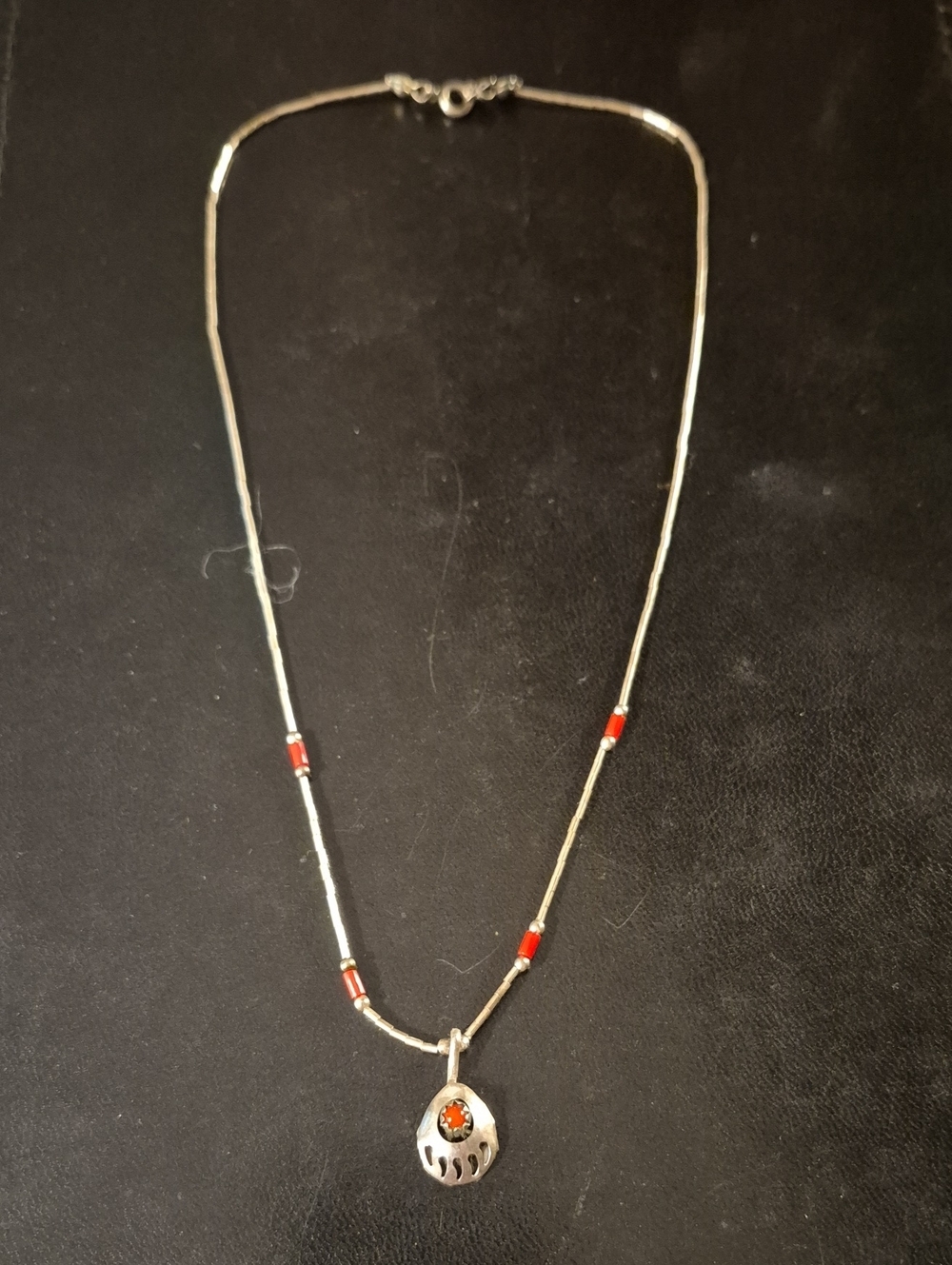 Bear Claw Shodow Box Necklace with Red Stone Pendant